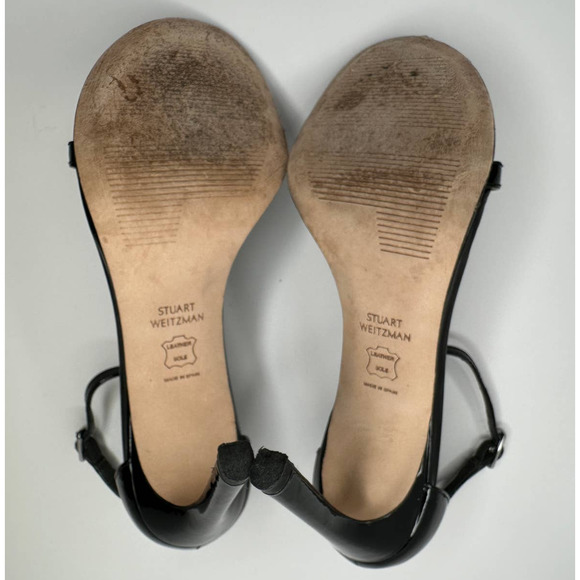 Stuart Weitzman $475 Nudistsong Strap Sandal 100mm Black Patent Leather Size 6 - Picture 7 of 14
